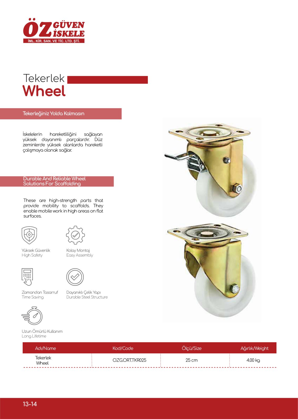 Flanşlı konsol, korkuluk, tekerlek katalog sayfası
