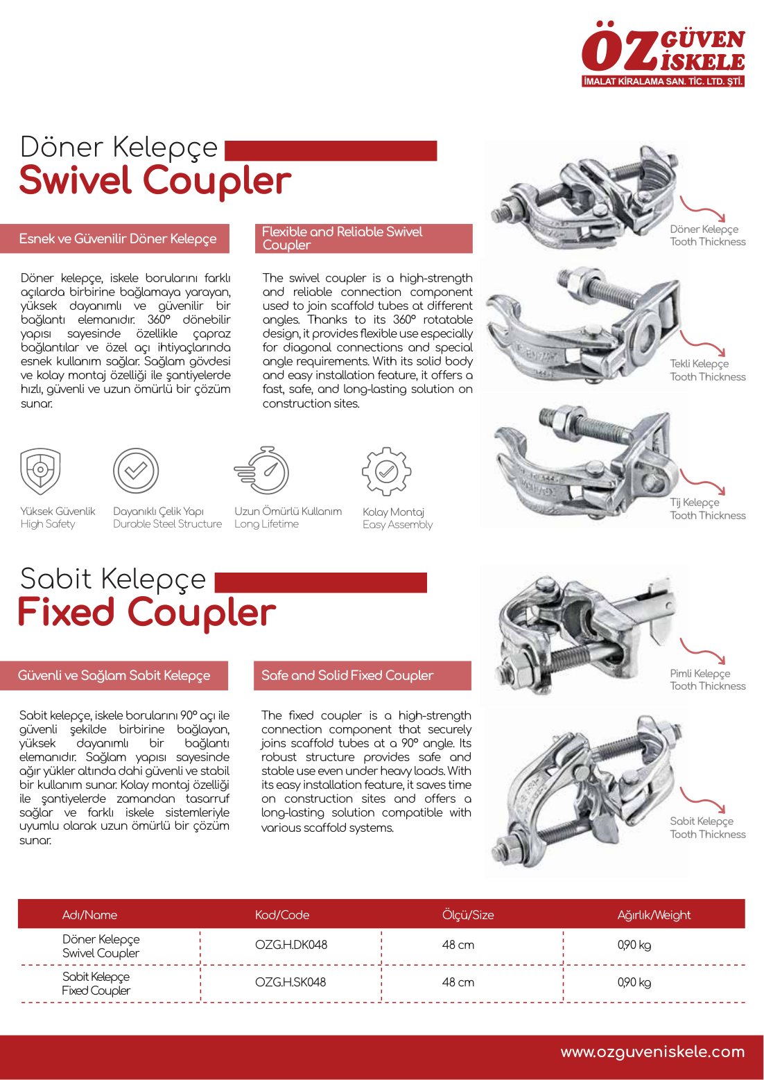 Döner ve Sabit Kelepçe katalog sayfası