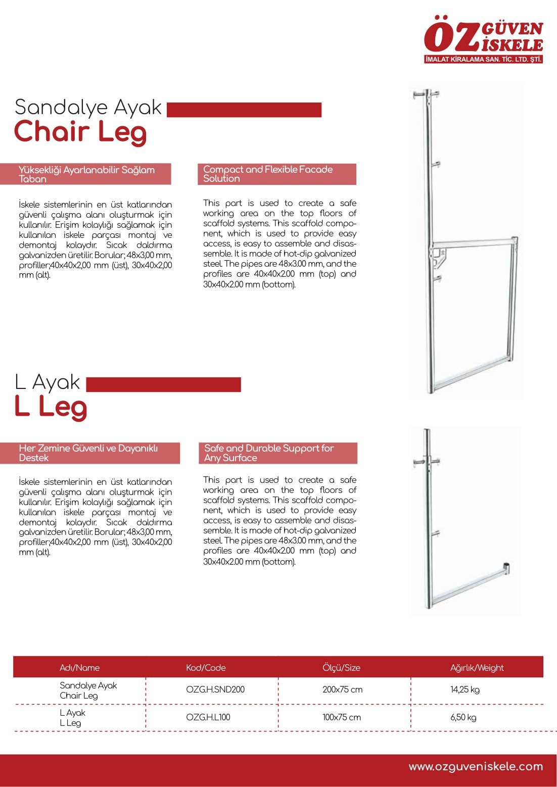 Sandalye Ayak katalog sayfası